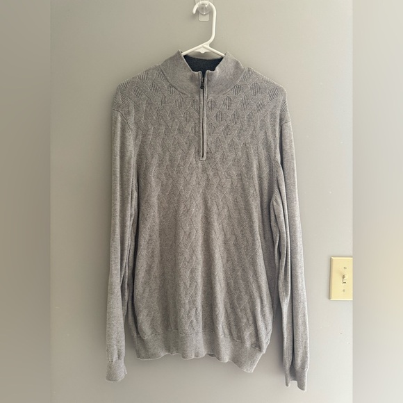 Joesph Abboud Mens 1/4 Zip Sweater SZ LG Grey Cotton Cashmere Textured Diamond - Picture 1 of 9